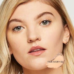 Shade 02 Fair Ivory swatch matching a light skin tone with neutral undertone.