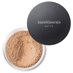 BareMinerals Original Matte foundation jar demonstrates shine-free coverage.