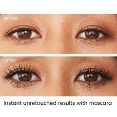 bareminerals Strength and Length Serum-Infused Mascara brush demonstrates precise application for lift
