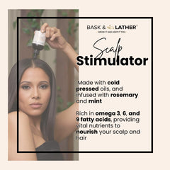 Bask & Lather Hair Growth Oil dropper ready for targeted scalp care