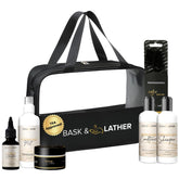Bask & Lather On The Go shampoo bottle for textured hair, travel-ready hydration.