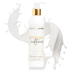 BASK & LATHER Replenish Conditioner bottle highlights deep hydration and color-safe care.