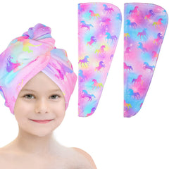 Basumee toalla de microfibra para cabello con unicornio, secado más rápido para niños.
