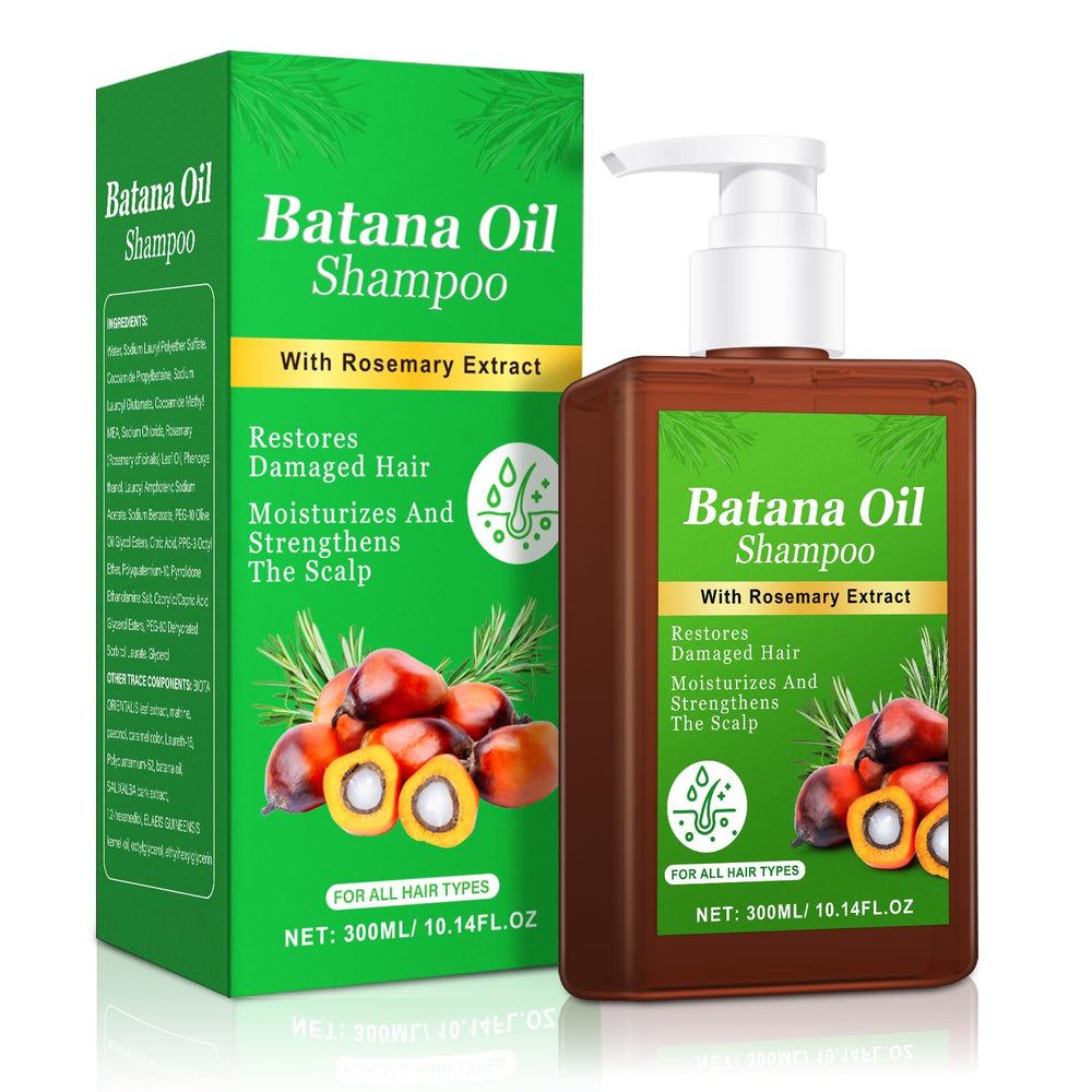 Batana Oil Shampoo: botella mostrando el envase para brillo suave y limpieza delicada