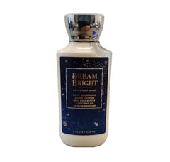 Bath & Body Works Dream Bright loción, botella, hidratación duradera y aroma luminoso para la piel.