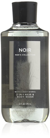 Bath & Body Works Noir 2 en 1, botella visible, limpieza rápida para piel y cabello.