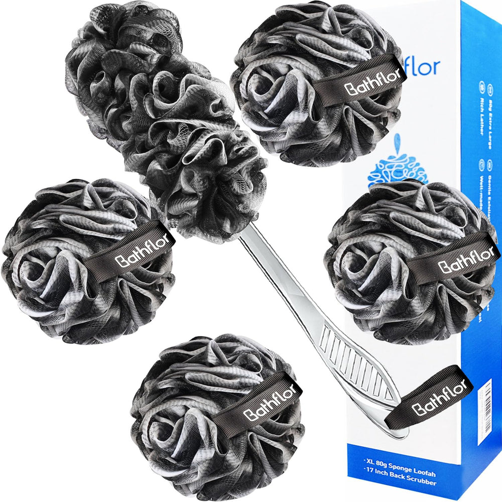 Bathflor loofah sponge set shows exfoliating texture for a smooth shower