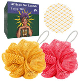 Bathway lufa africana doble-paquete para exfoliar suavemente la piel durante la ducha.
