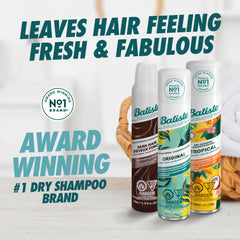 Batiste Cherry dry shampoo spray mist restoring volume.