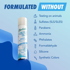 Batiste fragrance-free light dry shampoo at roots absorbing oil for cleaner look.