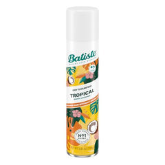 Batiste Tropical Dry Shampoo bottle shot highlights travel-friendly packaging.