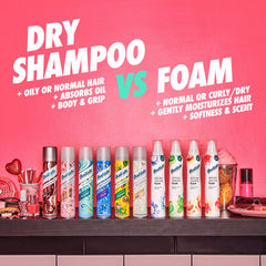 Batiste coconut milk foam on hair highlights shine without water.