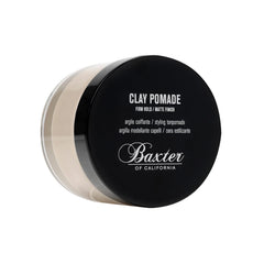 Baxter of California Clay Pomade packaging close-up highlighting durable jar