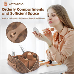 BAYANKALA Waterproof makeup bag surface protects contents during travel.