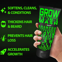 BBS Best Beard Stuff Grow bottle lather demonstrates creamy cleansing for hair and beard.