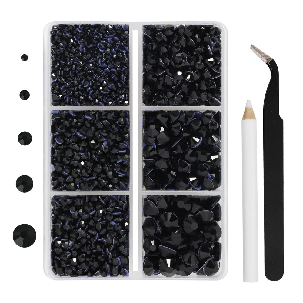 BEADSLAND hotfix rhinestones jet black packaging sorted by size for easy crafting