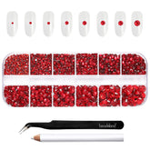 BEADSLAND cristales flatback rojos, SS4-SS6, ideal para uñas y manualidades con brillo.