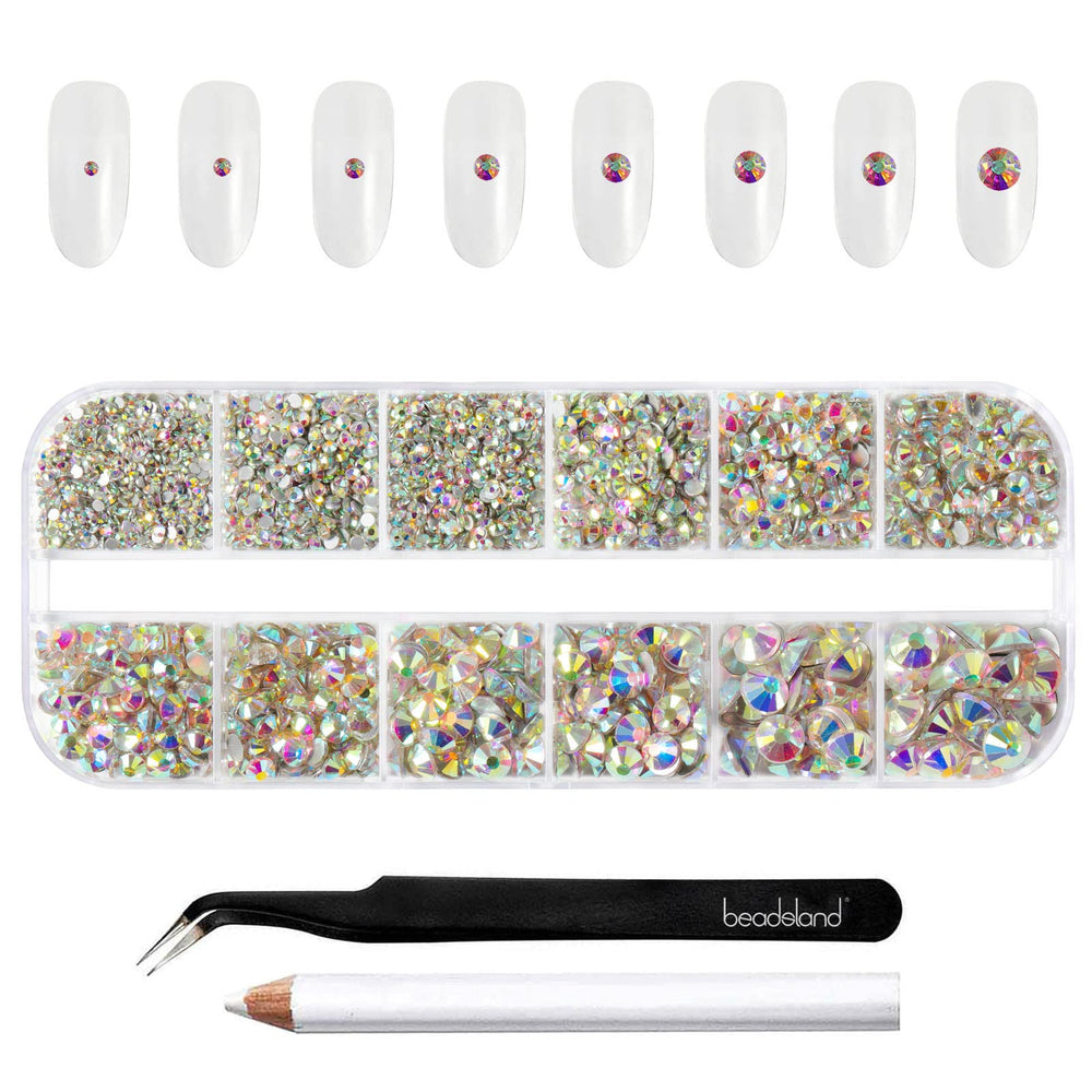 BEADSLAND cristal AB, primer plano para uñas con brillo intenso