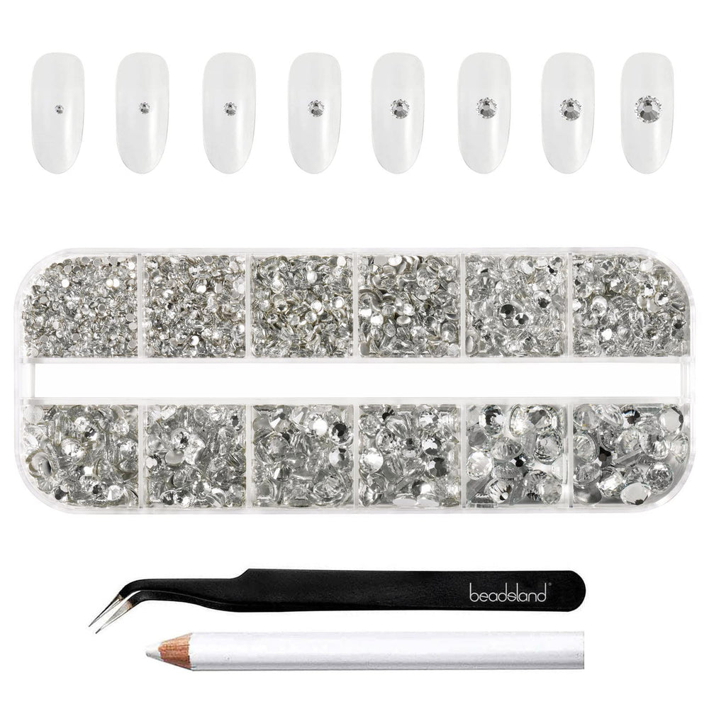 Beadsland rhinestones kit with eight sizes and grid packaging for easy selection