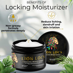 Beard Gains Lion Locs – textura cremosa que hidrata durante retwists.