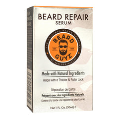 Vitamin E packaging beside Beard Guyz Serum bottle indicating enriched care.