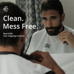 BEARD KING Beard Bib Apron in use catching hair and protecting clothing