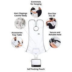 Beard King beard bib apron includes built-in-tray for grooming tools.