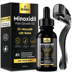 Beaueli Minoxidil 5% serum bottle for targeted beard growth support.