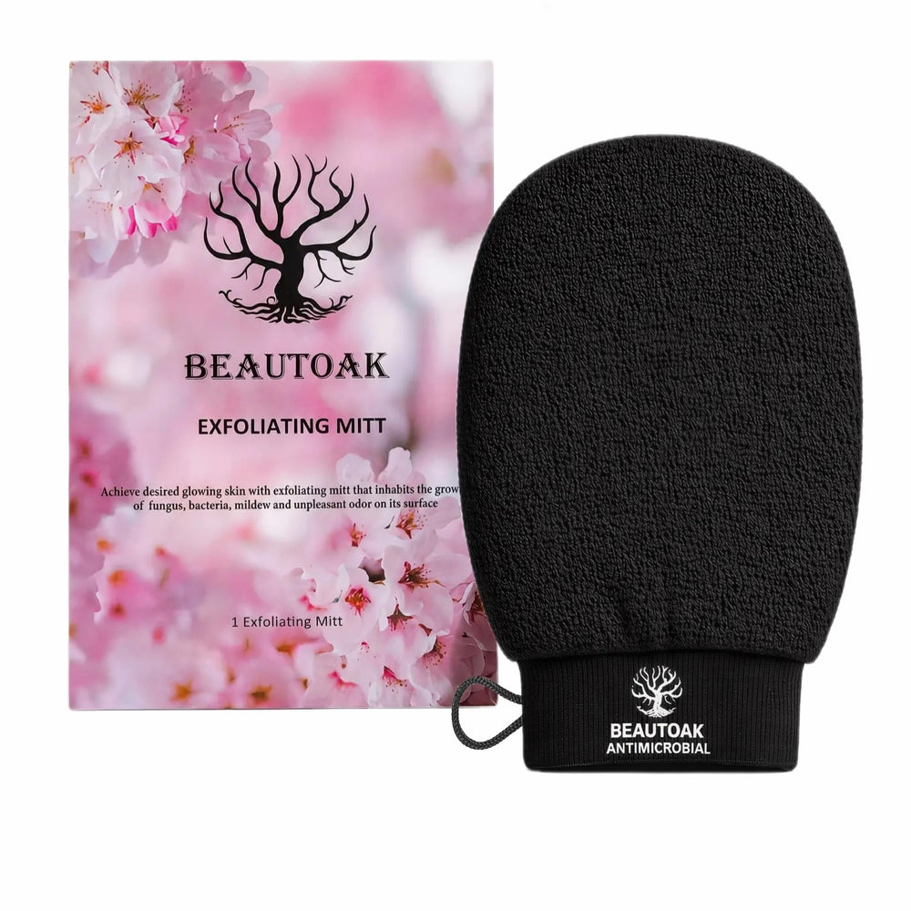 Beautoak guante exfoliante cuerpo frente, ideal para empezar una exfoliación suave.
