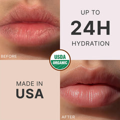 Aplicación suave de bálsamo Beauty by Earth con vainilla, labios cómodos.