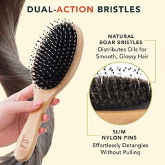 Beauty by Earth boar-bristle brush close-up shows scalp-stimulation benefits