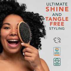 Beauty by Earth boar-bristle hair brush delivers smooth, glossy finish with natural oil distribution