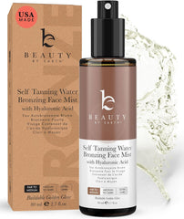 Beauty by Earth Bronzing Face Tanner Spray Mist bottle demonstrates easy, even color application.