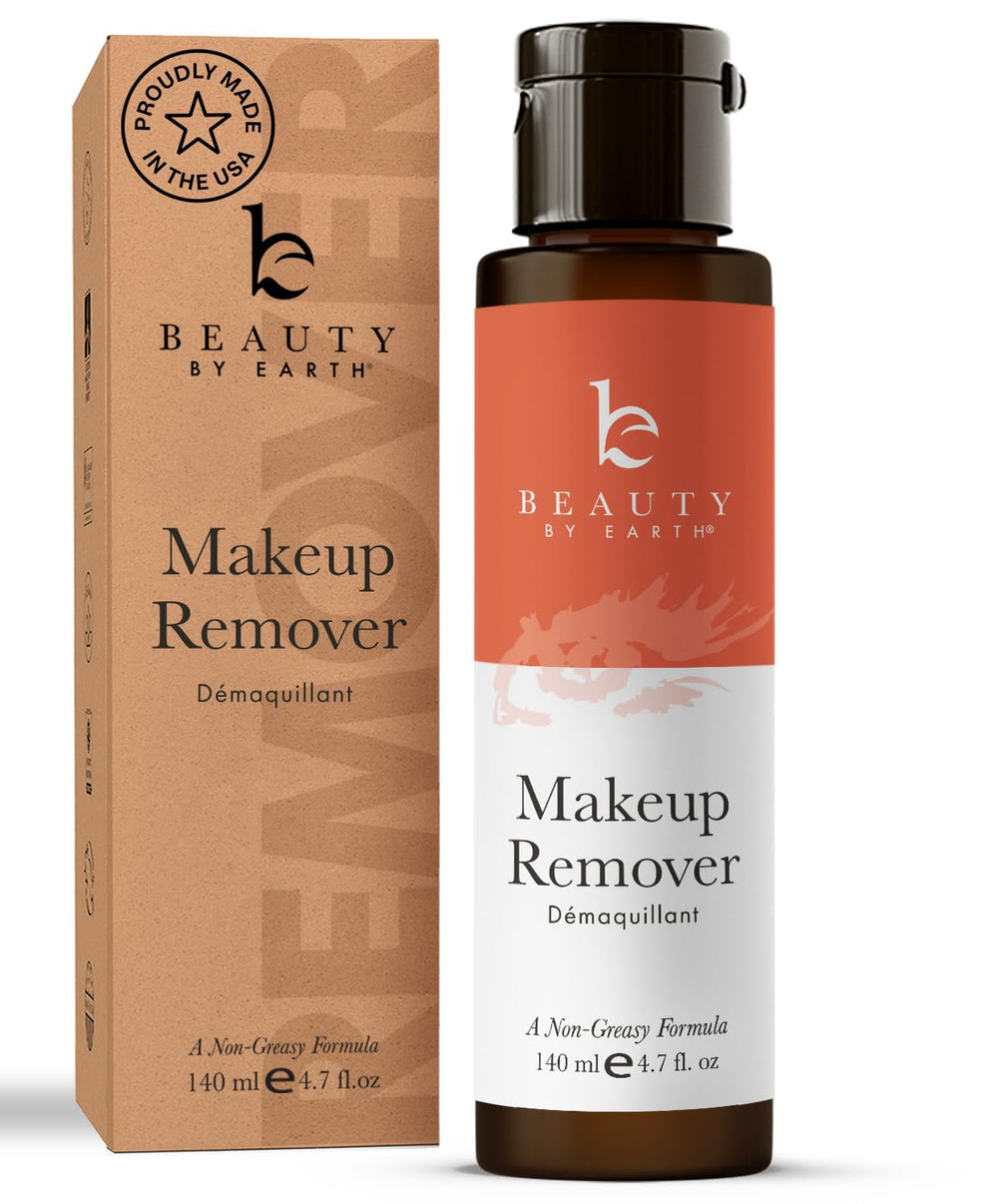 Beauty by Earth desmaquillante, botella visible, desmaquilla ojos y rostro con suavidad.
