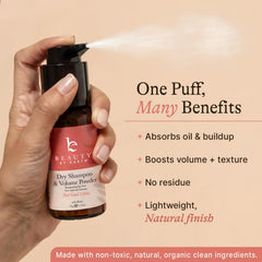 Beauty by Earth oil-absorbing starches at roots image demonstrates quick refresh.