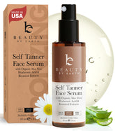 Beauty by Earth face tanner serum bottle shows a natural glow on skin.