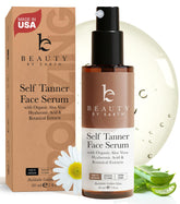 Beauty by Earth Face Tanner Serum bottle showing natural ingredients for glow