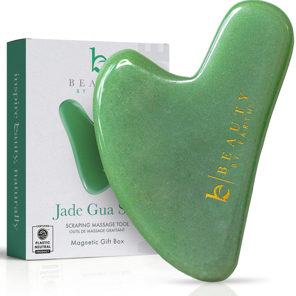 Beauty by Earth Jade Gua Sha face tool for jawline sculpting and facial tension relief.