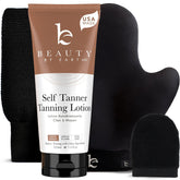 Beauty by Earth self-tanner bottle with natural ingredients for a gradual, sun-kissed glow.