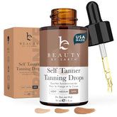 Beauty by Earth self tanning drops bottle highlights customizable tan for skin.