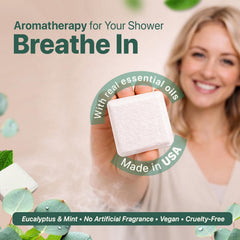 Beauty by Earth eucalyptus shower steamer dissolving in shower releases refreshing aroma