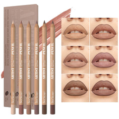 Beauty Glazed nude brown lip liner set swatch of six shades for nude perfection.
