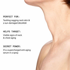 Beauty Pie Uber Youth Neck & Chest Serum-Spray close-up highlights packaging and premium formula.