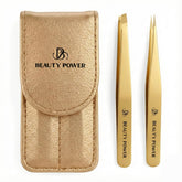 Beauty Power professional tweezers set with slant tips for precise eyebrow grooming.