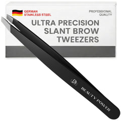 Beauty Power tweezers close-up with slant tip for precise brow shaping and facial hair removal