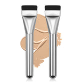 BEAUTYFACTOR flat foundation brush 2pcs front view with sleek silver handles for precise coverage
