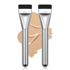BEAUTYFACTOR flat foundation brush 2pcs front view with sleek silver handles for precise coverage