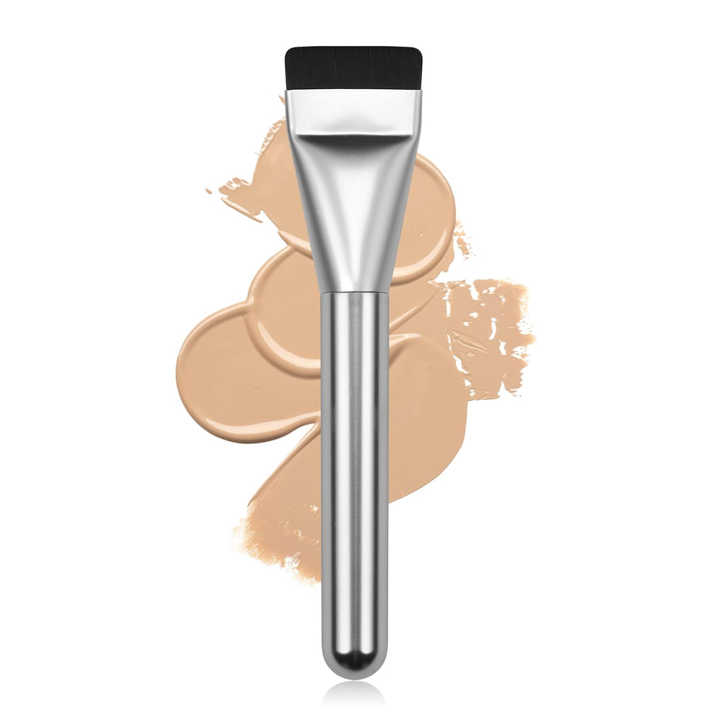 BEAUTYFACTOR Flat Foundation Brush silver close-up for smooth, precise application.
