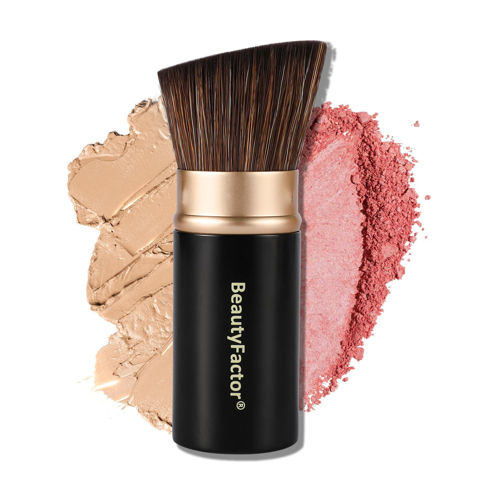 BeautyFactor retractable kabuki brush cap protects bristles during travel
