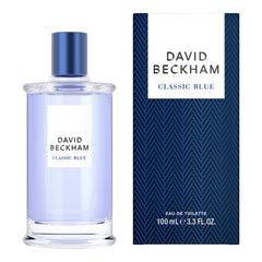 Beckham Classic Blue bottle close-up with cap, suggesting refined look for evenings.